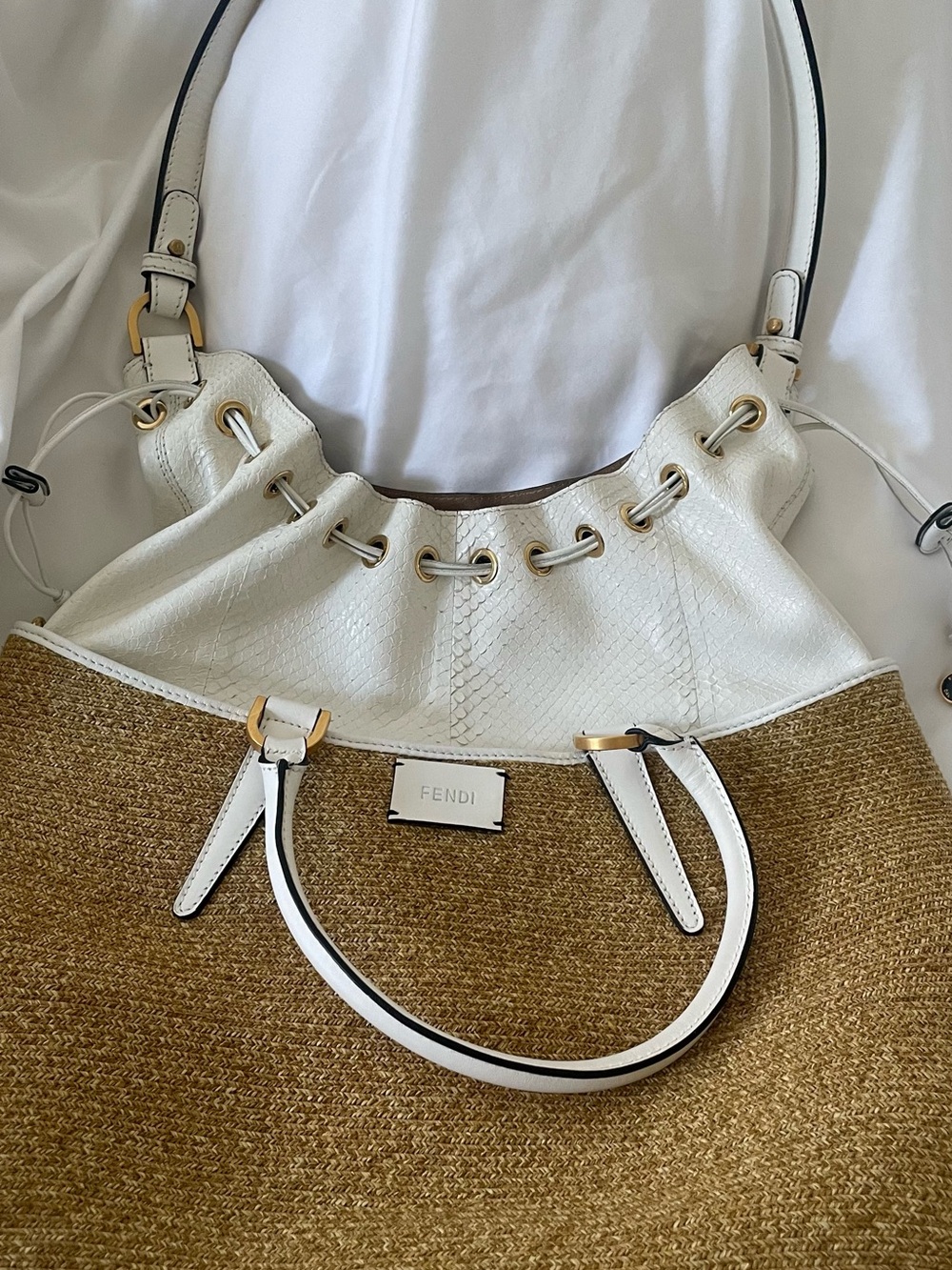 Fendi White & Tan Tote Authentic - Picture 8 of 15